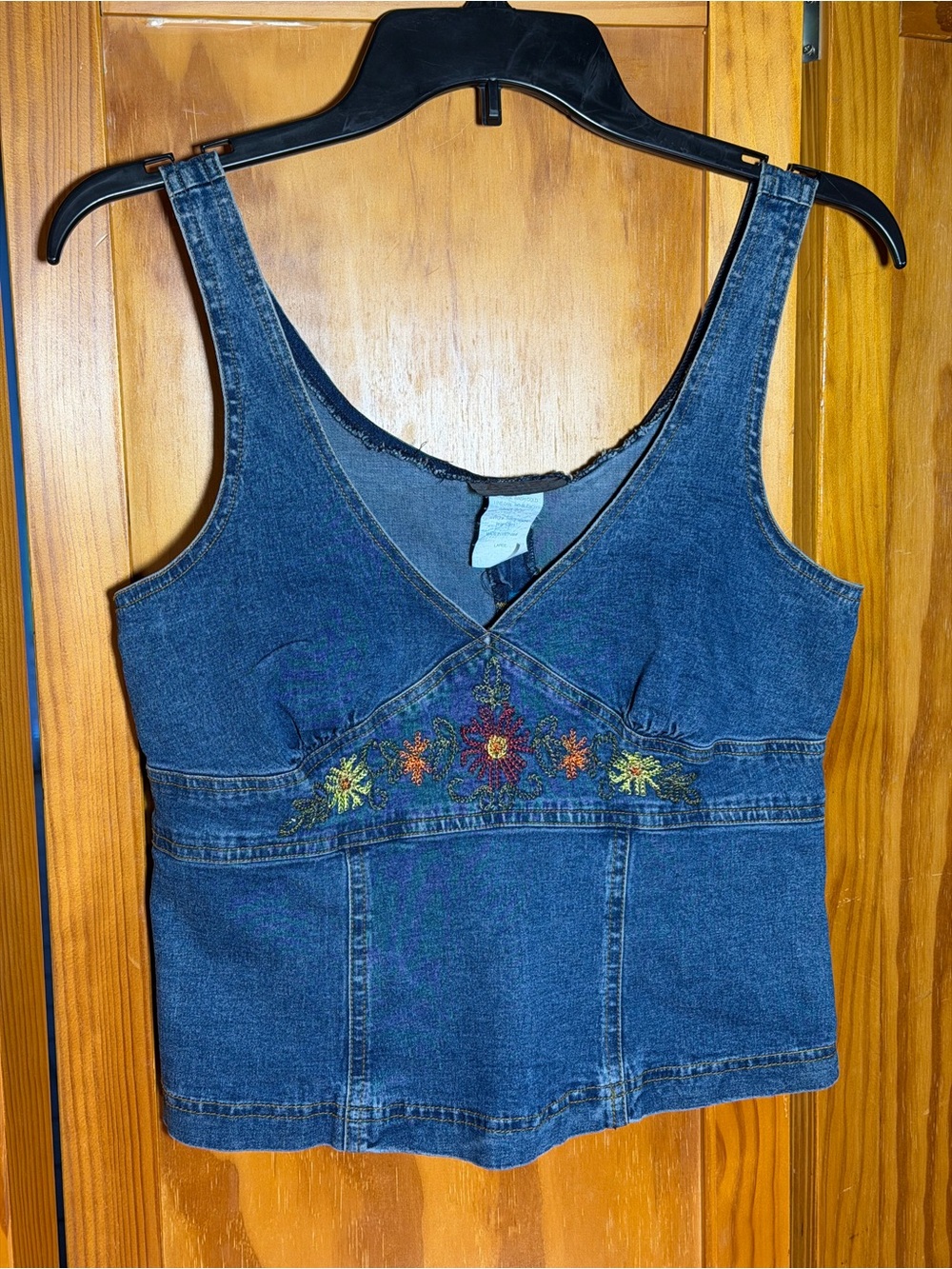 Y2K Denim Embroidered Tank Top - Floral Accent| M-L| Festival